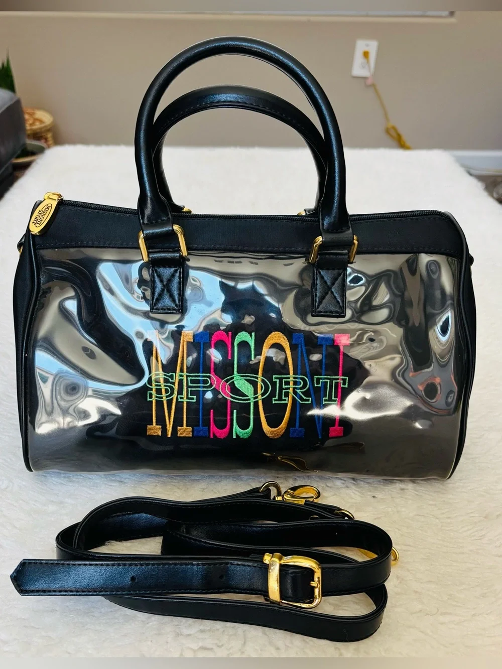 Missoni Sport Black Leather/Plastic Duffle/Shouldet Bag